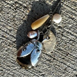 Pretty Silver Ladybug Necklace with Charms 30” Chain.